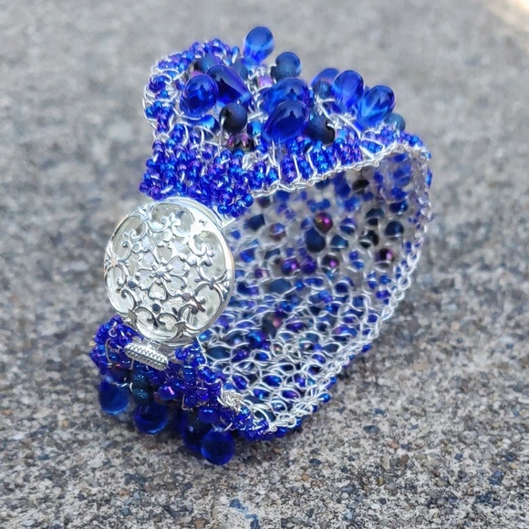Blue Crocheted Bracelet - Picture 1 of 6
